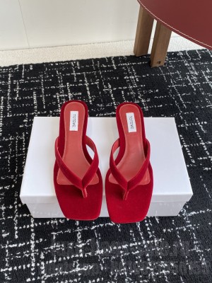 TOTEME suede heeled flip flops red