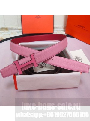 Hermes Leather Reversible Belt 32mm with H Buckle Pink/Silver 2019  Collection