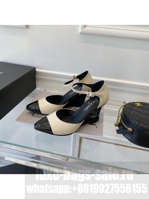 Chanel OPEN SHOES Strass Lambskin & Patent Calfskin Wedge Ivory & Black 2021 Collection