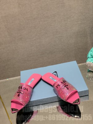 Prada TPU Flat with Crystal Studs Slipper 2022 Collection,Pink