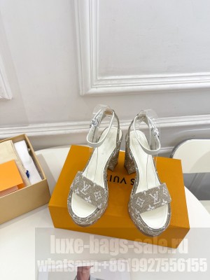 Louis Vuitton Silhouette Sandal 11cm in Leather and Monogram Beige Denim 2023