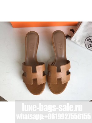 Hermes Heel 5cm Oasis Slipper Sandals in epsom Leather camel/brown