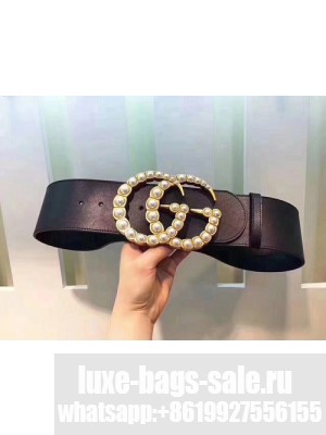 Gucci Wide Belt Pearl Embellished Double G Calfskin Leather Fall/Winter 2017 Collection, Black
