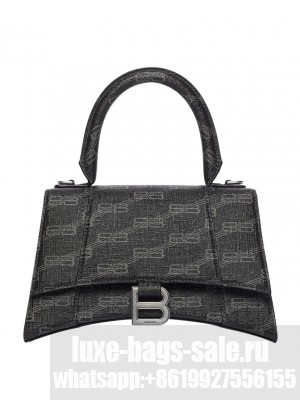 Balenciaga Hourglass Small Handbag BB Monogram Coated Canvas Black