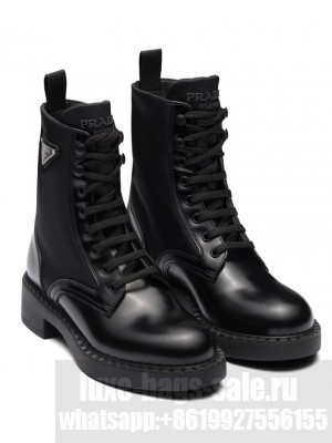 Prada Women's Brushed-leather And Re-Nylon Boots Black