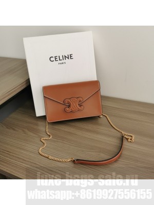 Celine WALLET ON CHAIN MARGO IN SHINY CALFSKIN 10J733 TAN