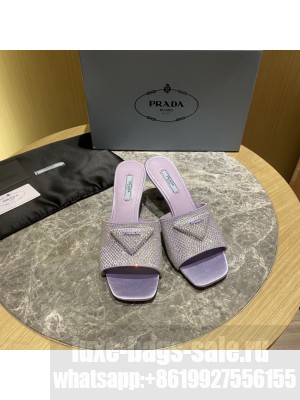 Prada 6cm Satin slides sandals With Cryscals Mule 2022 Collection,Purple