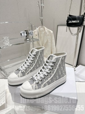 Dior Walk'n'Dior High-top Platform Sneakers in Grey Oblique Embroidered Cotton 2023