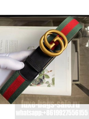 Gucci Web Fabric Belt 38mm with Vintage Interlocking G Buckle Red/Green/Gold 2020 Collection