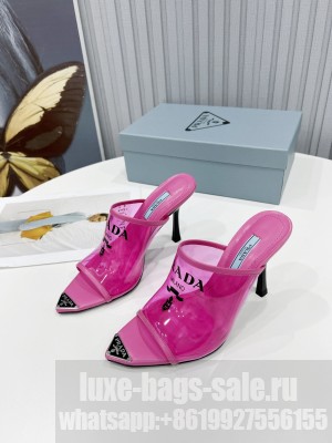 Prada 10cm TPU Mules Transparent Slides 2022 Collection Pink