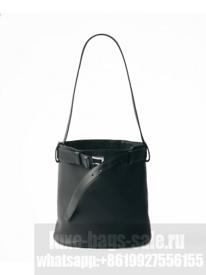 Prada Buckle Leather Bucket Bag With Belt 1BE085 Black