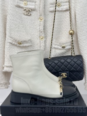 Chanel 4cm Lambskin With Charm Boots Cream