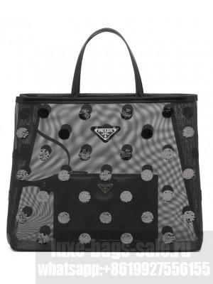 Prada Polka-dot mesh tote bag 1BG416 Black
