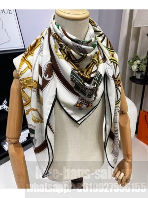 Hermes Women's Stately Wheels Scarf White