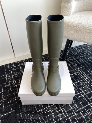 HIGH CELINE RAIN BOOTS IN RUBBER AND CALFSKIN KHAKI