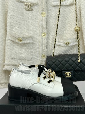 Chanel Calfskin, Grosgrain, Imitation Pearls,Strass & Metal Lace-Up Boots White
