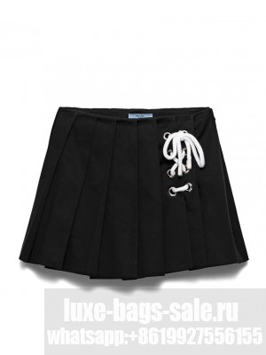 Prada Women's Pleated Stretch Drill Miniskirt Black