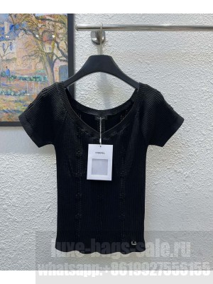 Chanel Women's Cropped Sweater With wide neckline Black