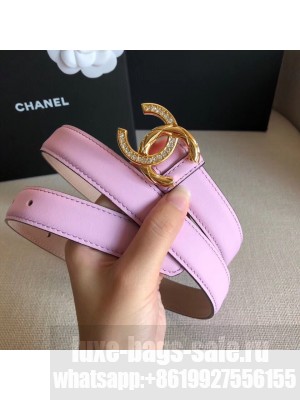 Chanel Width 2.5cm Smooth Calfskin Belt With Crystal CC Buckle Pink 2020 Collection
