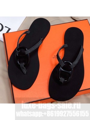Hermes Kala Nera Chaine D'ancre Flip Flops Thongs Sandals Black