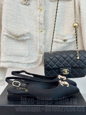 Chanel Satin Slingback Flat Black