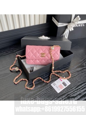 Chanel FLAP PHONE HOLDER WITH CHAIN AP4284 pink