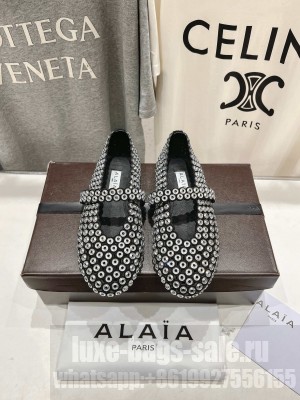 Alaïa BALLET FLATS IN STRASS SUEDE Black/White 2025