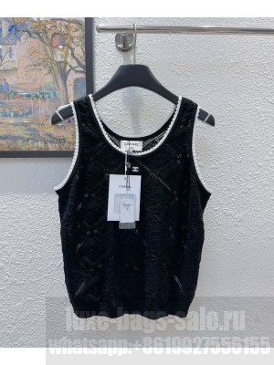 Chanel Women's Diamond Hollow Vest Sweater Black