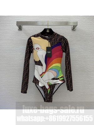 Fendi Rainbow Girl Print  high elasticity Swimsuit Surfwear 2022 Collection 060