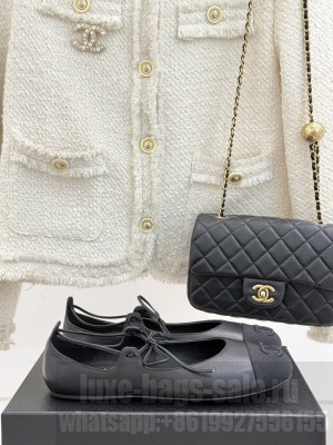 Chanel Lambskin & Grosgrain Mary Janes Ballet Flats with Lace-up Black 2025 G46324