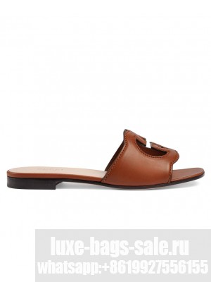 Gucci Women's Interlocking G Cut-Out Slide Sandal 694451 Coffee