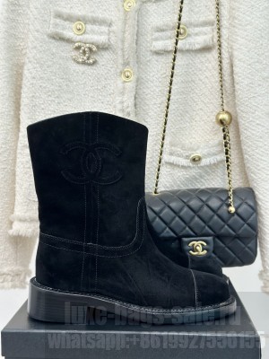 Chanel Women's 3cm Suede Rider Ankle Boots Black 2024 