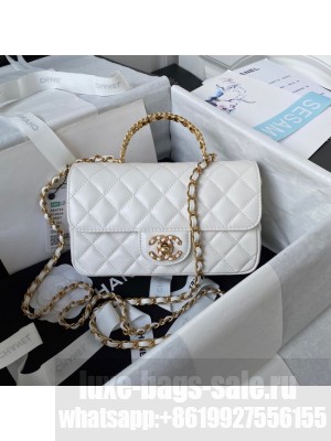 Chanel FLAP PHONE HOLDER WITH CHAIN AS4362 WHITE