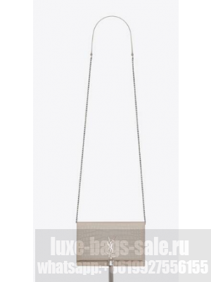 Yves Saint Laurent KATE CHAIN WALLET WITH TASSEL IN CROCODILE-EMBOSSED SHINY LEATHER 452159B WHITE