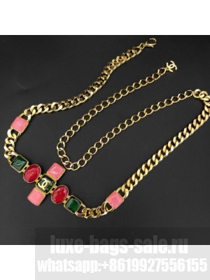 Chanel Resin Stone Chain Belt AB5072 Green/Burgundy/Pink  2021 Collection