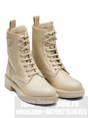 Prada Women's Brushed-Leather And Re-Nylon Boots 1T782M Apricot