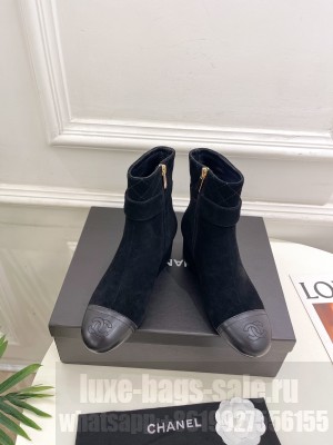 Chanel Quilting Suede & Calfskin 5cm Ankle Boots Black