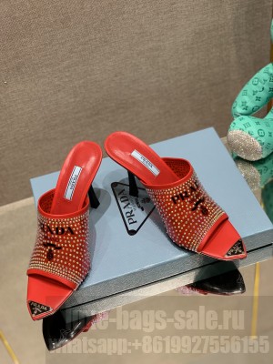 Prada TPU High Heel Mules 10cm with Crystal Studs 2022 Collection,Red