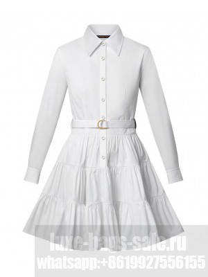 Louis Vuitton Women's Belted Tiered Shirt Dress White