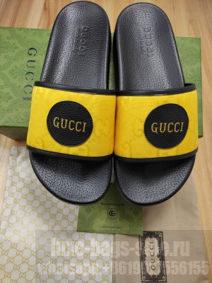 Gucci Unisex Off The Grid GG Nylon Flat Slide Sandals 2022 Collection,Yellow
