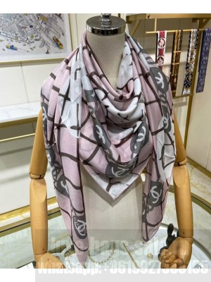Chanel Women's Camellia Printed Square Scarf Pink