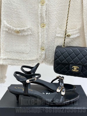 Chanel Calfskin Heel Slides Sandal 3.5cm with Pin Buckle Black 2025