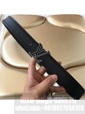 Louis Vuitton Embossed Leather Belt 38mm with LV Buckle Black/Silver 2019 Collection