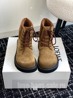 Loewe Sierra combat Lace-up boot in waxed suede Tabacco/Brown