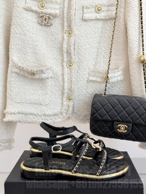 Chanel Lambskin CC with Chain Thong Sandals Black 2025 