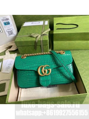 Gucci GG Marmont crocodile small shoulder bag 443497 green