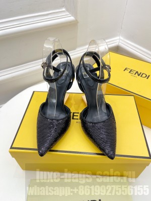 FENDI FIRST 85mm Sequins Black high-heeled sandals With Ankle Strap 2022 Collection