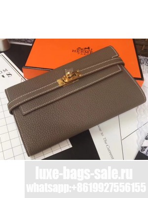 Hermes Kelly Handmade Wallet in Clemence Leather Dark Grey