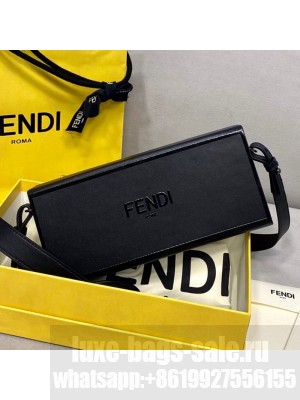 Fendi Wood and Leather Horizontal Box Mini Bag Black  2021 Collection