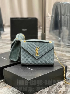 Yves Saint Laurent ENVELOPE MEDIUM BAG IN MIX MATELASSE SUEDE 487206 blue